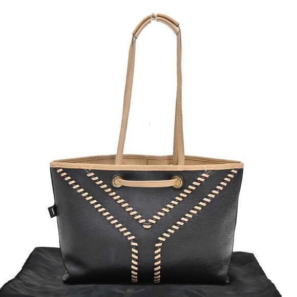 YVES SAINT LAURENT Neo Reversible Shoulder Bag Leather Beige Black - Picture 1 of 16